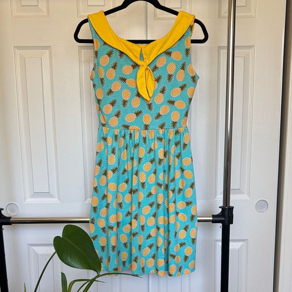 Tropical Pineapple Print Dress - Yellow and Blue